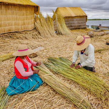 Puno, Peru - 29 Nov, 2025: Life on the floating Uros reed islands of Lake Titicaca, Peru