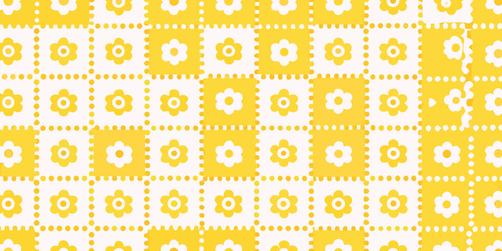 yellow floral pattern repeating daisy design on white background