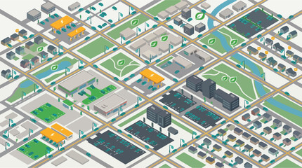 Fototapeta premium Smart City Urban Planning Illustration with Electric Vehicle Charging Stations and Green Infrastructure