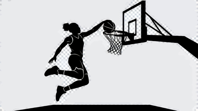 Silhouette of basketball player dunking ball
