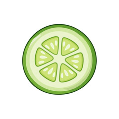 Obraz premium Fresh Green Cucumber Slice Isolated on White Background Healthy Food Ingredient
