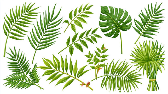 Assortment of tropical green leaves with tropical botanical vegetation