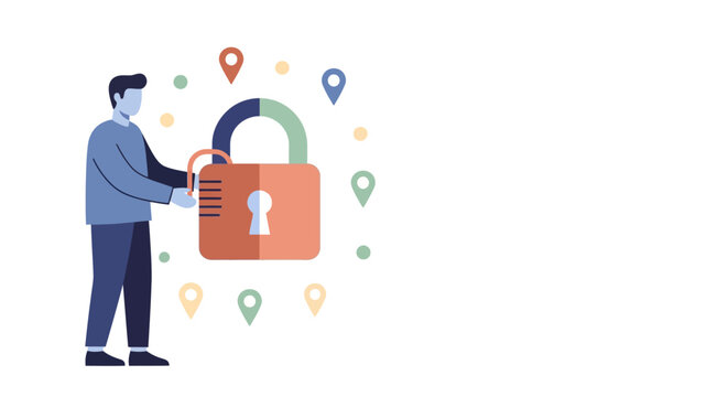 Man opening large orange padlock security.