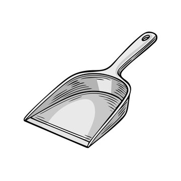 Hand drawn illustration of a dustpan with handle ready for cleaning tasks