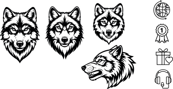 Wolf Mascot and Gaming Logo Illustration Collection Featuring Fierce Wild Animal Heads for Esports Branding and Tribal Vector Designs