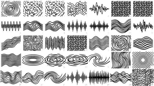 Patterns abstract set with black and white line art designs featuring design, artistic, vector with illustration and background elements for texture,