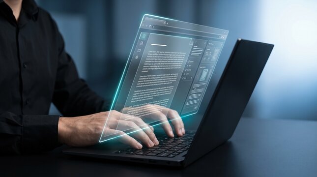 Document writing software enables efficient business text editing, word processing, and digital content creation on laptop computers