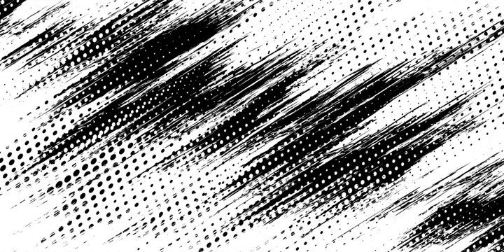 Vector black and white halftone gradient banner, texture template made of lines, grunge graphic backdrop, texture vector background template. eps 10