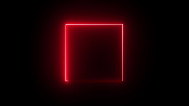 Dynamic red neon square border motion on black background, abstract glowing frame animation loop.