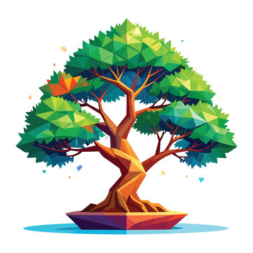Low Poly Art Bonsai Tree Design.