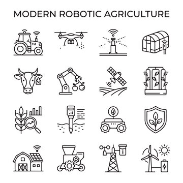 Vector robotic agriculture technology illustration icon pack