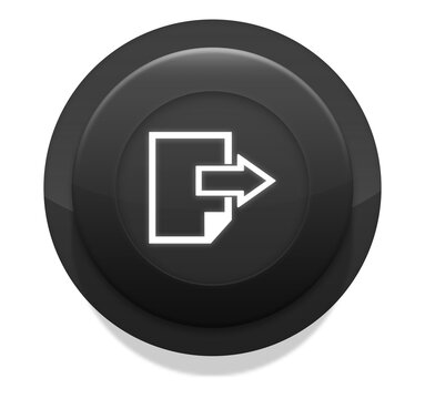 3D black button with a white document and export arrow icon. File sharing or send data concept.