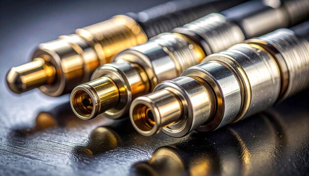 Close-up of male XLR audio connector with metallic body and three pins, symbolizing professional sound engineering and recording.