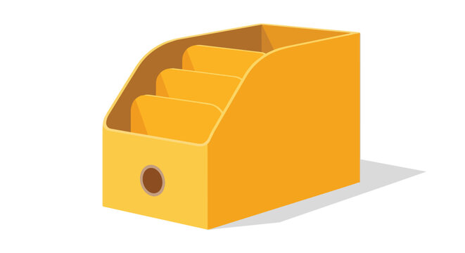 Yellow Document Organizer Box with Folders for Office Desktop Paper Storage and File Management Illustration