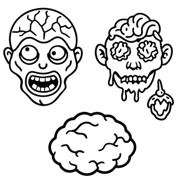 Creative zombie brain illustration featuring skulls with brain elements and brain graphic