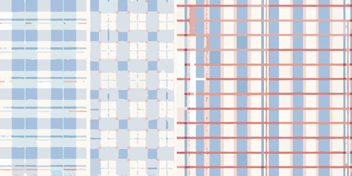 blue and coral plaid pattern seamless textile design