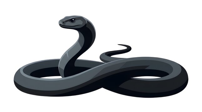 A sleek vector illustration of a coiled black mamba snake, showcasing its dark scales and powerful predator stance isolated on a clean white background.