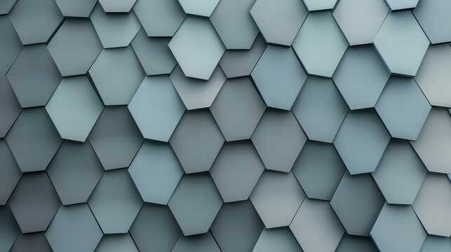 Precise Digital Hexagonal Grid Tile Pattern in Grey and Blue Tones