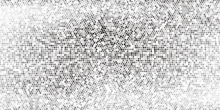 Black radial halftone circles. Dotted sound wave rings. Stippled epicenter, target, radar icon concept. Ripple concentric signal vibration element. Vector round dashed and dotted gradient pattern