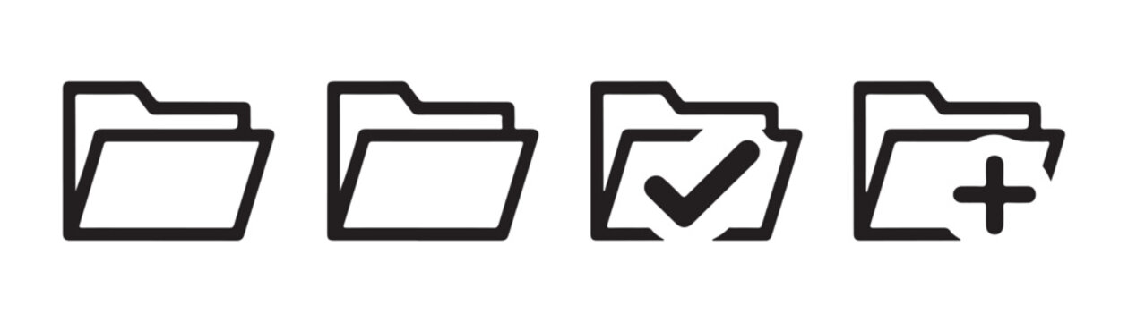 Outline folder icons with check mark and plus symbol for tasks.