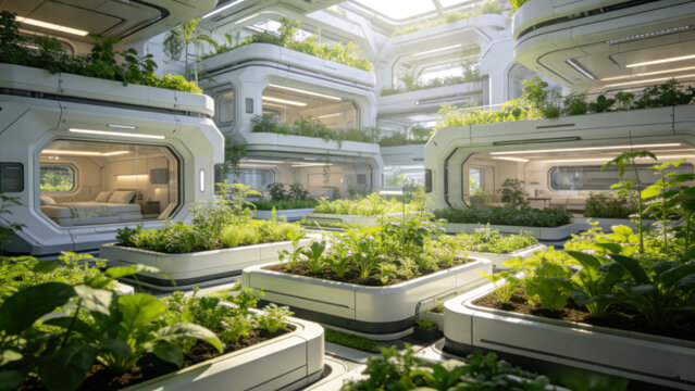 Off-world space habitat interior
