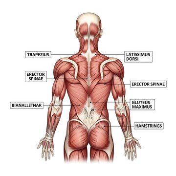 Human body muscle anatomy diagram back.