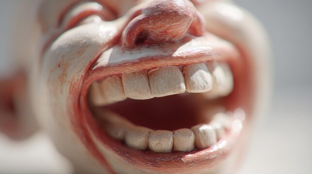 Close-up of a person laughing with a wide open mouth showing teeth and gums in a joyful expression