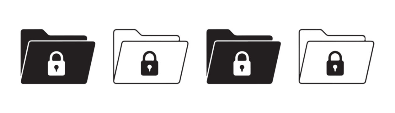 Four professional security folder icons with lock symbols for data protection and file privacy.