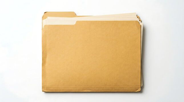 Manila paper file folder with documents inside isolated on a clean white background for office and business organization