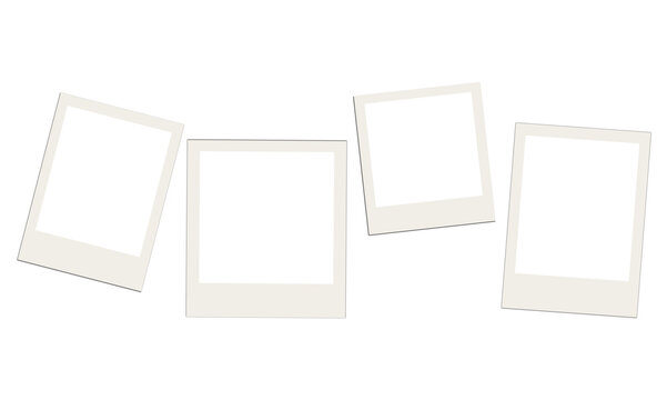 Set of four blank photo frames polaroid style isolated on transparent background mockup.