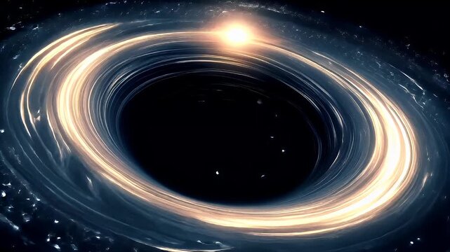Black hole, fantasy, mysterious. A digital artwork depicts a cosmic scene. A black hole is the central subject, surrounded by swirling patterns of light and shadow.
