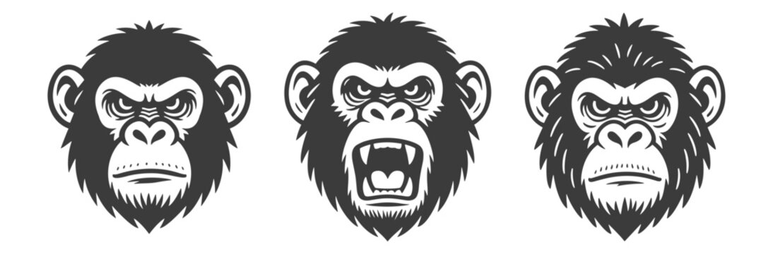 Angry monkey heads set, mascot vector illustration for sports team logo or wildlife brand design