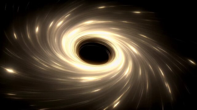 Black hole, fantasy, mysterious. A digital artwork depicts a swirling vortex of light and shadow, resembling a black hole. The vortex is illuminated by a warm, golden light.