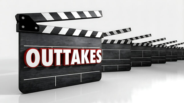 Digital illustration of clapperboards with 'Outtakes' text, symbolizing deleted scenes and film production bloopers