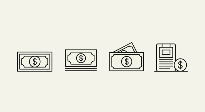 Cash money bills and currency illustrations