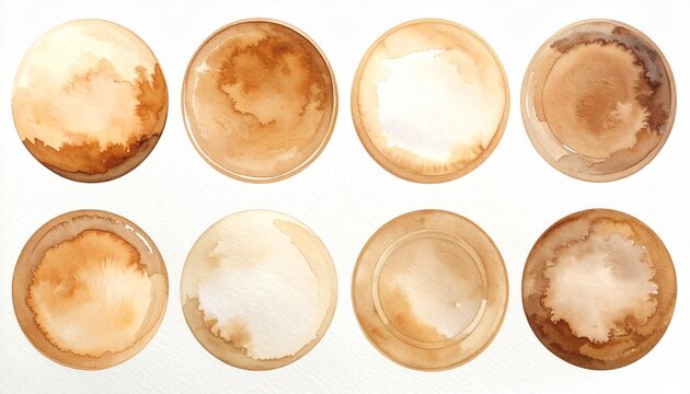 Watercolor coffee stains, artistic brown liquid splatters, abstract coffee art, vintage-style drink stains, hand-painted coffee spots, textured coffee splashes, neutral tone coffee marks, artistic bev