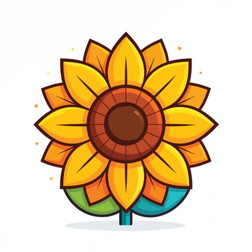 Colorful Cartoon Sunflower Closeup Illustration.