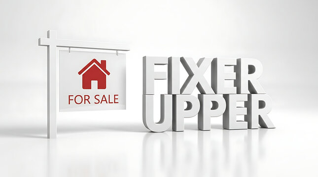 For Sale Sign Indicates Property Is A Fixer Upper, Perfect For Renovation Projects