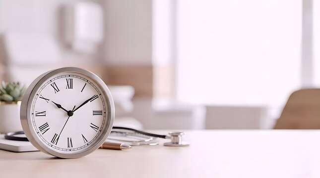 Shallow Depth of Field of Silver Desk Clock in Bright Modern Room