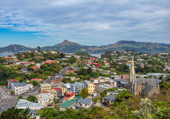 Fototapeta premium Aerial view of the charming town of Port Chalmers (Kōpūtai) the main port of the city of Dunedin, Otago, New Zealand.