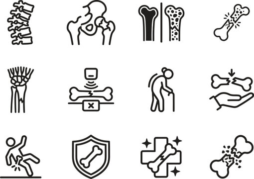 Bone health and osteoporosis related icons