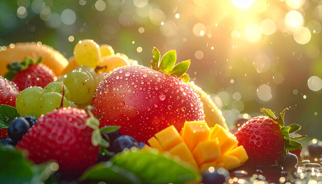 Fresh summer fruits in sunlight