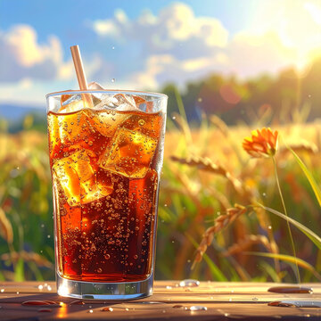 Refreshing iced soda at sunset