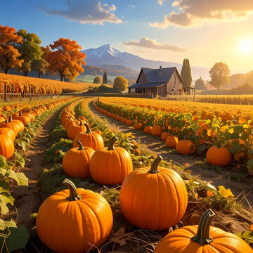 Harvest pumpkins near mountain barn