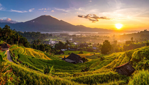Golden Sunrise Over Rice Terraces