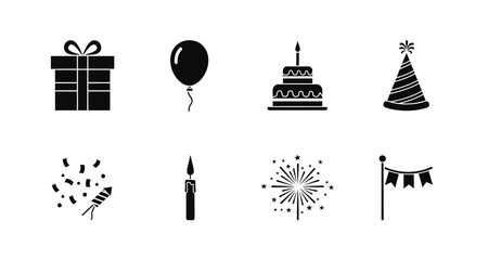 Fototapeta premium Party icons set black silhouettes on transparent background