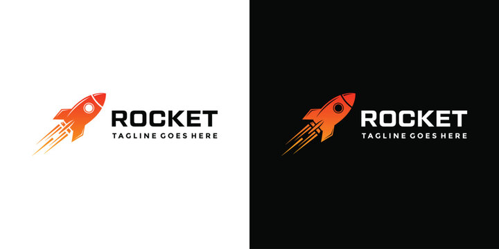 Modern orange rocket logo with speed trails for space technology startup aerospace innovation launch services futuristic Logo Design
