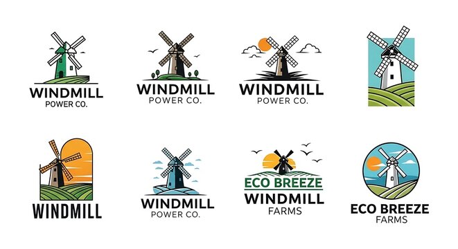 Windmill farm logo set.