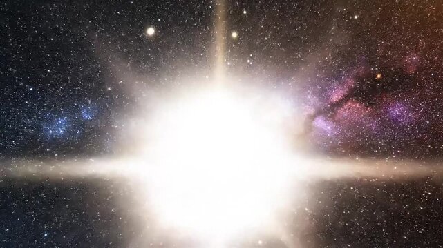 A bright star shines within the vast darkness of deep outer space