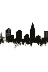 Fototapeta premium A black and white image of a city skyline with skyscrapers, buildings, and streets. vertical frame